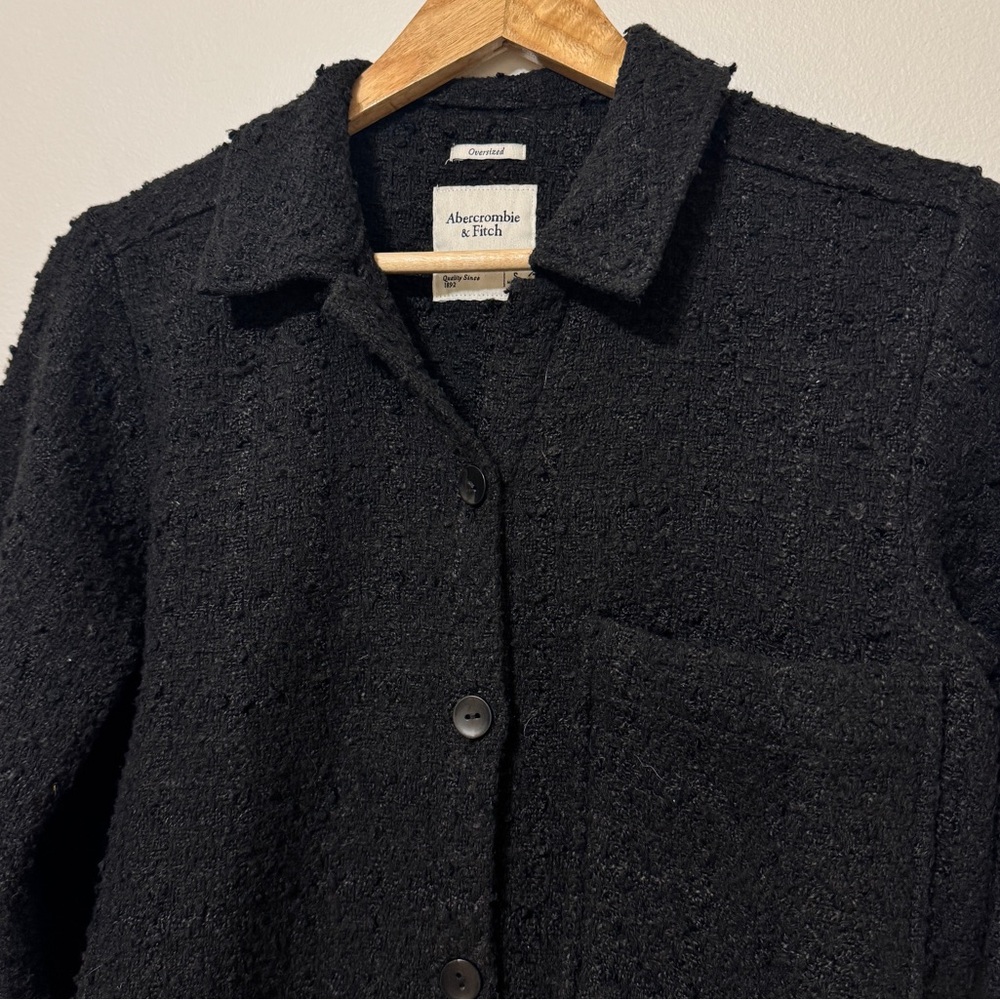 Abercrombie & Fitch Oversized Textured Tweed Button Up Shacket Small Black Coat - Picture 4 of 8